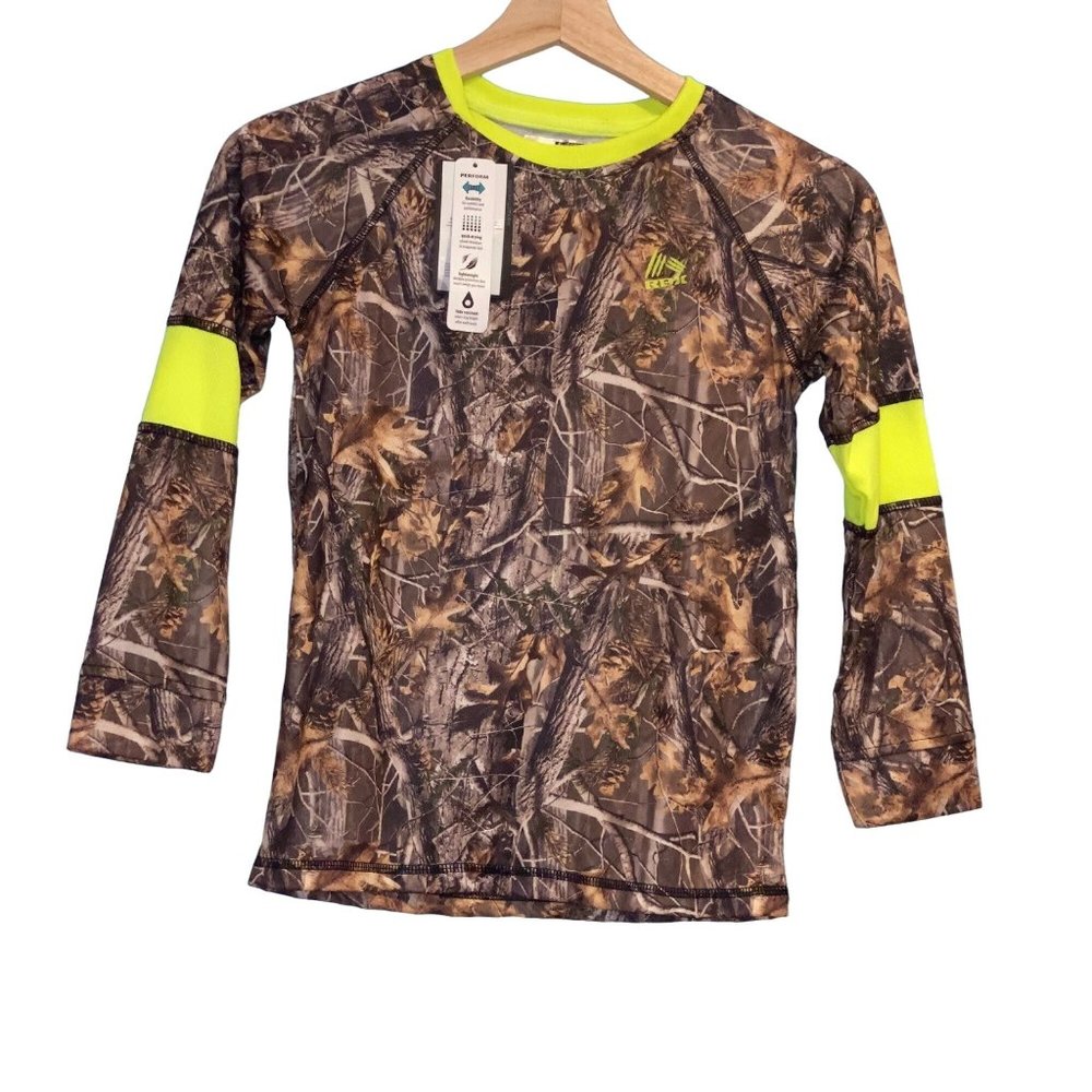 RBX Performance Shirt Brown Camouflage Neon Long Sleeve Woods Large 7 Youth Boys